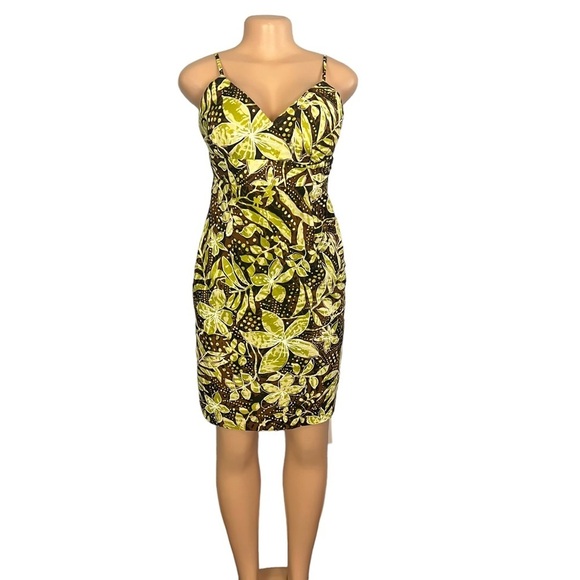 Muse Boston Proper Tropical Print Green and Brown Mini Dress - Picture 1 of 9